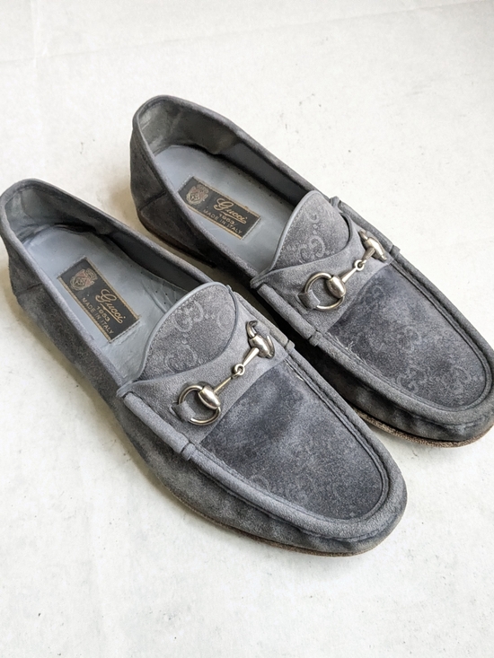 Gucci Other - Gucci Gray Suede Horsebit Loafers Monogram Logo GG Men's 9.5